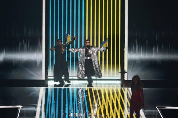 Ukraine Entry Tvorchi performs on stage during The Eurovision Song Contest.