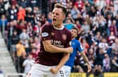 Hearts' Lawrence Shankland celebrates scoring the match-winning penalty in the 3-2 victory over St Johnstone. (Photo by Ross Parker / SNS Group)