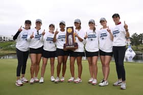 Coach Anne Walker, far right, celebrate with her Stanford team after winning the NCAA Women's Golf Division I Championships at Omni La Costa Resort & Spa in Carlsbad, California. Picture: Orlando Ramirez/Getty Images.