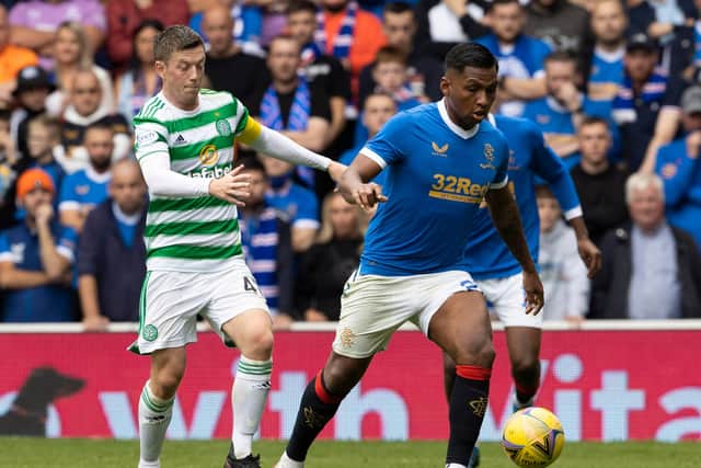 Celtic captain Callum McGregor challenges Rangers' Alfredo Morelos in the open meeting between pair that was won by the defending champions. Now  Ange Postecoglou's men can't afford any slip ups in a run of cinch Premiership fictures before they host the Ibrox side in two-and-a-half weeks. (Photo by Alan Harvey / SNS Group)