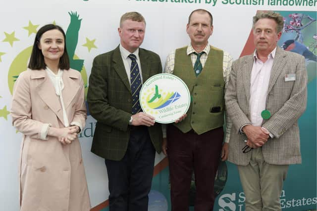 Robin Leslie Melville and Leslie George (centre) of the Candacraig Estate with Mairi McAllan MSP and Dee Ward. (Pic: Graeme Hart)