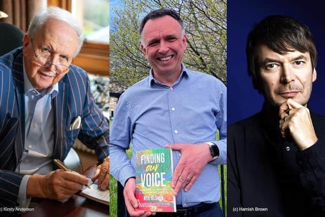 L-R , Sir Alexander McCall Smith, Rev Neil Glover and Sir Ian Rankin.