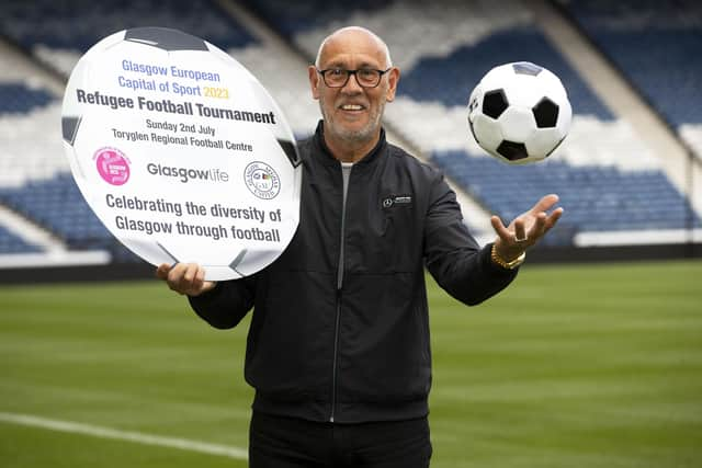 Mark Hateley promotes the Glasgow European Capital of Sport 2023 Refugee Football Tournament on Sunday 2nd July at Toryglen Regional Football Centre. The event celebrates the diversity of communities in Glasgow. (Photo by Alan Harvey / SNS Group)