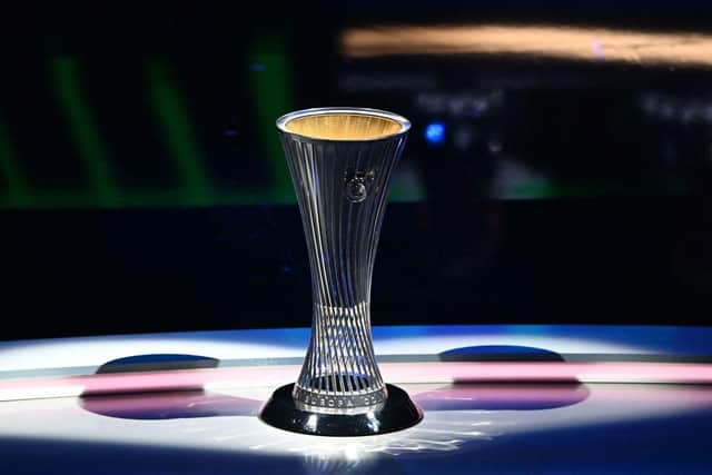UEFA Conference League trophy  (Photo by OZAN KOSE/AFP via Getty Images)