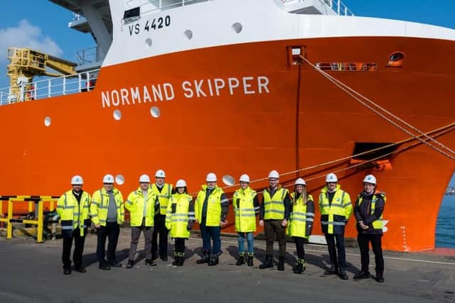 Equinor and Asco staff at the latter's Peterhead South Base Quayside. Picture: contributed.
