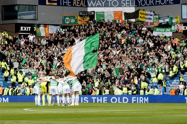 Celtic fans during the cinch Premiership match between Rangers and Celtic at Ibrox Stadium, on April 02, 2022, in Glasgow, Scotland.  (Photo by Craig Williamson / SNS Group)