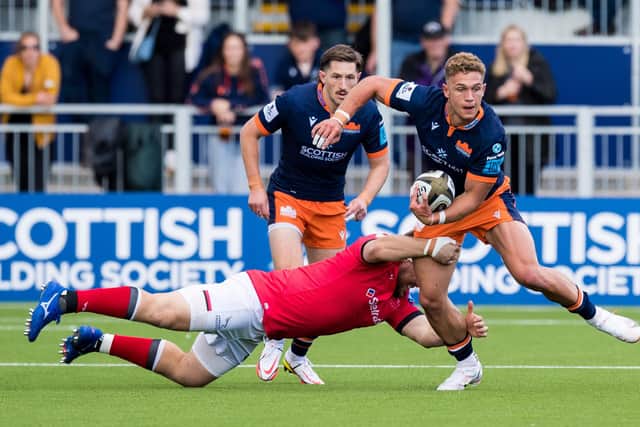 Charlie Savala tries to spark an attack for Edinburgh in the pre-season match against Newcastle Falcons. Picture: Ross Parker/SNS