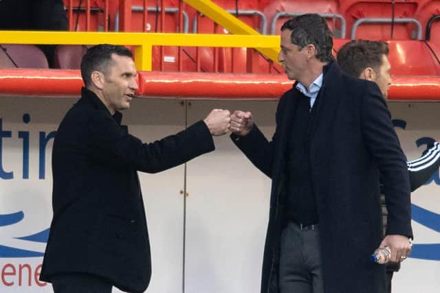 Aberdeen manager Stephen Glass (left) with then Hibs-manager Jack Ross back in May.