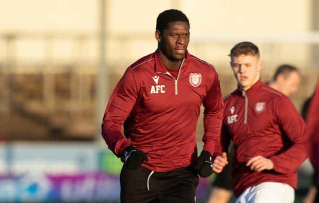 Joel Nouble helped take Arbroath to the top of the Championship.  (Photo by Craig Brown / SNS Group)