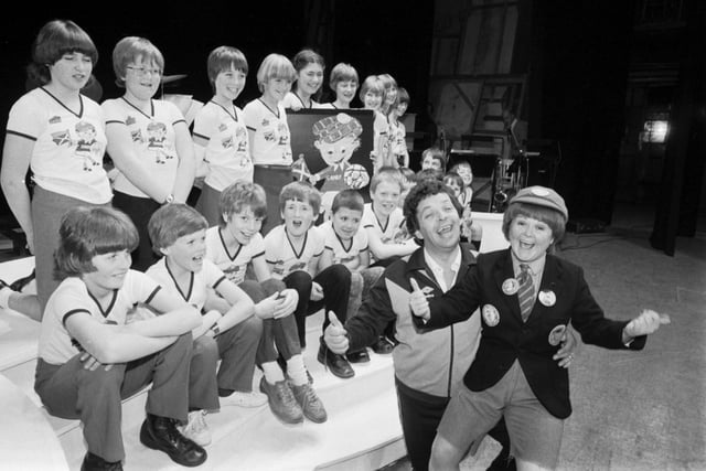The Krankies (Janette Tough and Ian Tough) with a group of children at the King's Theatre in May 1982.