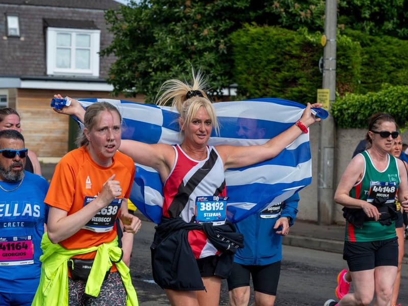 Edinburgh Marathon runners at the four mile mark in the Craigentinny area of the City