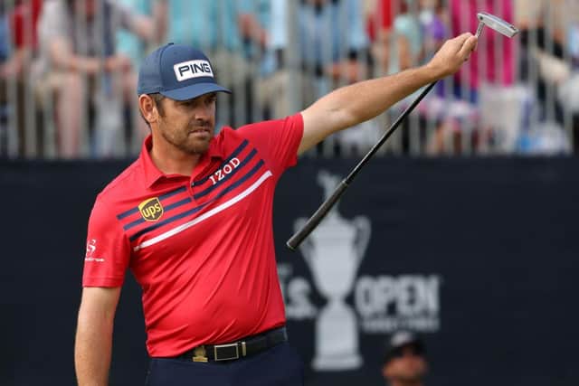 Louis Oosthuizen celebrates making a long putt for eagle on the 18th green during the third round of the 2021 US Open at Torrey Pines. Picture: Harry How/Getty Images.
