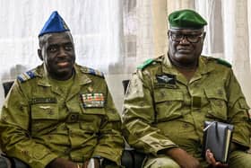 Niger's National Council for Safeguard of the Homeland (CNSP) members General Mohamed Toumba (R) and Colonel Abdramane Amadou (L)  in Nigerien capital Niamey this week.