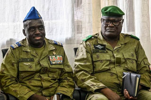 Niger's National Council for Safeguard of the Homeland (CNSP) members General Mohamed Toumba (R) and Colonel Abdramane Amadou (L)  in Nigerien capital Niamey this week.