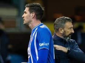 Kilmarnock's Kyle Lafferty is subbed off during a cinch Premiership match between Kilmarnock and St Johnstone at Rugby Park, on October 05, 2022, in Kilmarnock, Scotland. (Photo by Alan Harvey / SNS Group)