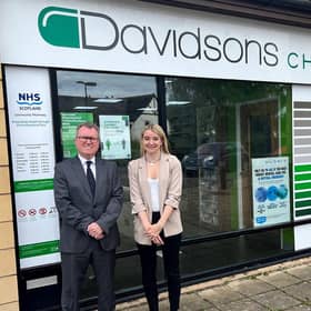 Allan Gordon, MD of Davidsons Chemists, and Kim Campbell, partner in the healthcare team at Thorntons. Picture: contributed.