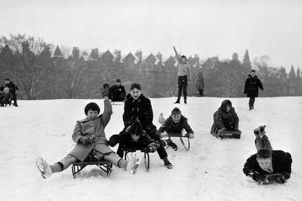 Children sledging in the Meadows in December 1961.
