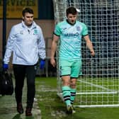 Hibs' Kevin Nisbet went off with a hamstring injury during the 1-1 draw at Ross County.