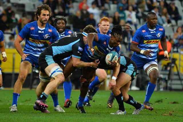 Seabelo Senatla of DHL Stormers during the United Rugby Championship match between DHL Stormers and Glasgow Warriors at DHL Stadium on April 22, 2022 in Cape Town, South Africa. (Photo by Grant Pitcher/Gallo Images/Getty Images)