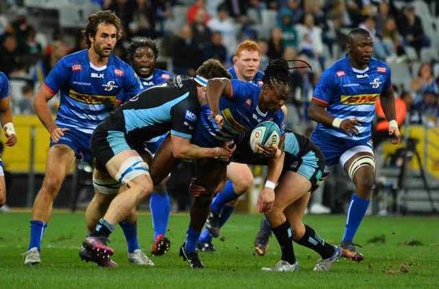 Seabelo Senatla of DHL Stormers during the United Rugby Championship match between DHL Stormers and Glasgow Warriors at DHL Stadium on April 22, 2022 in Cape Town, South Africa. (Photo by Grant Pitcher/Gallo Images/Getty Images)