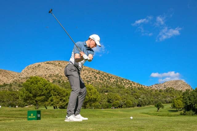 Euan Walker plays his tee shot on the 10th hole on day two of the Rolex Challenge Tour Grand Final supported by The R&A at Club de Golf Alcanada in Mallorca. Picture: Octavio Passos/Getty Images.