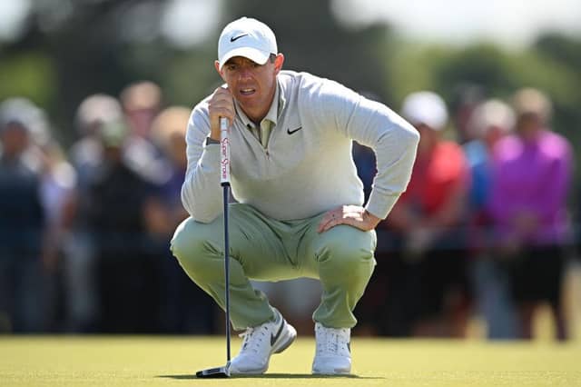 Rory McIlroy lines up a putt on the fifth green during day one of the Genesis Scottish Open at The Renaissance Club in East Lothian. Picture: Octavio Passos/Getty Images.