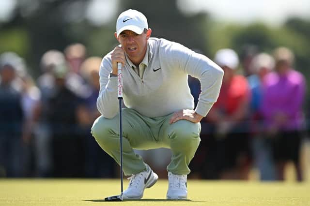 Rory McIlroy lines up a putt on the fifth green during day one of the Genesis Scottish Open at The Renaissance Club in East Lothian. Picture: Octavio Passos/Getty Images.