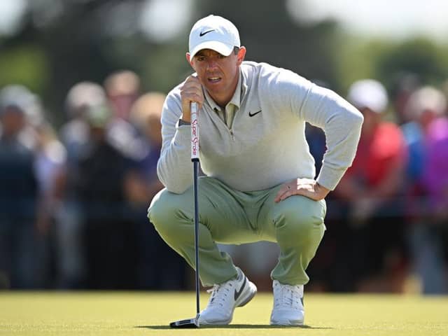 Rory McIlroy lines up a putt on the fifth green during day one of the Genesis Scottish Open at The Renaissance Club in East Lothian. Picture: Octavio Passos/Getty Images.