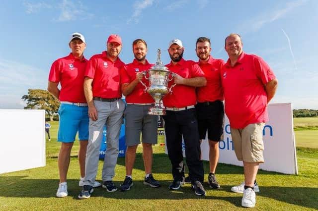 North East show off the trophy after winning the Scottish Area Team Championship at Powfoot. Picture: Scottish Golf
