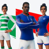Both Celtic and Rangers will be represented in Fortnite with the introduction of football kits (Images: Epic Games)