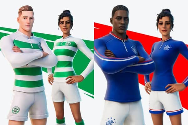 Both Celtic and Rangers will be represented in Fortnite with the introduction of football kits (Images: Epic Games)