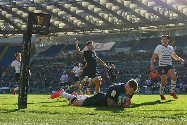 Stuart Hogg scores for Scotland against Italy in Rome back in February. Picture: Dan Mullan/Getty Images