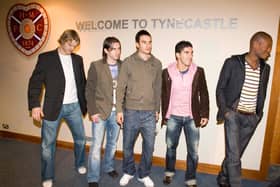 Juho Makela, Mirsad Beslija, Chris Hackett, Bruno Aguiar and Jose Goncalves were part of an infamous unveiling at Hearts in 2006. Picture: SNS