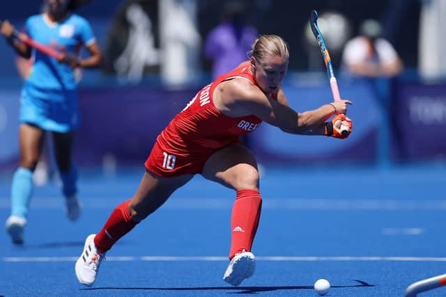 Scottish hockey player Sarah Robertson in action for Great Britain during the Women's Bronze medal match against India. Britain won 4-3. Picture: Clive Mason/Getty Images