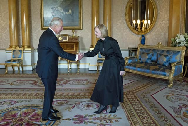 King Charles III receives Prime Minister Liz Truss in the 1844 Room at Buckingham Palace (Picture: Kirsty O'Connor/WPA pool/Getty Images)