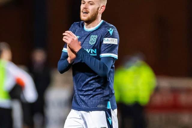 Zak Rudden pictured during his debut for Dundee in their 0-0 draw against Dundee United at Dens Park on Tuesday night. (Photo by Roddy Scott / SNS Group)