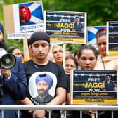 Jagtar Singh Johal's brother Gurpreet Singh Johal speaks during a protest outside the Indian Consulate in Edinburgh's Rutland Square (Picture: Scott Louden)