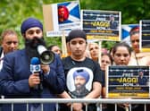 Jagtar Singh Johal's brother Gurpreet Singh Johal speaks during a protest outside the Indian Consulate in Edinburgh's Rutland Square (Picture: Scott Louden)