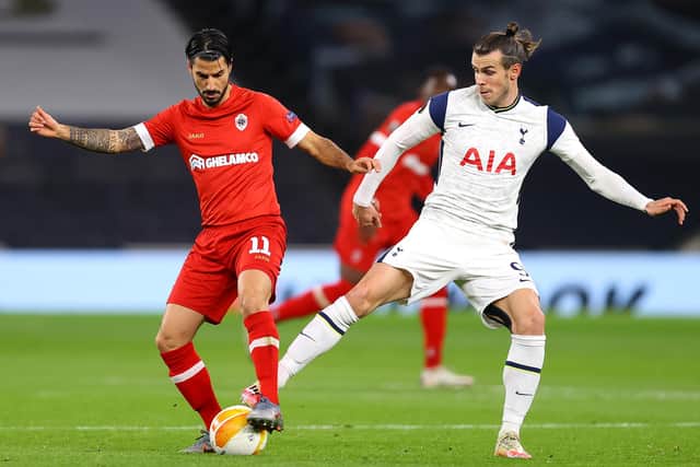 Israeli playmaker Lior Refaelov, pictured battling for possession with Gareth Bale during a group stage match at the Tottenham Hotspur Stadium in December, has scored three times for Antwerp in the Europa League this season. (Photo by Julian Finney/Getty Images)