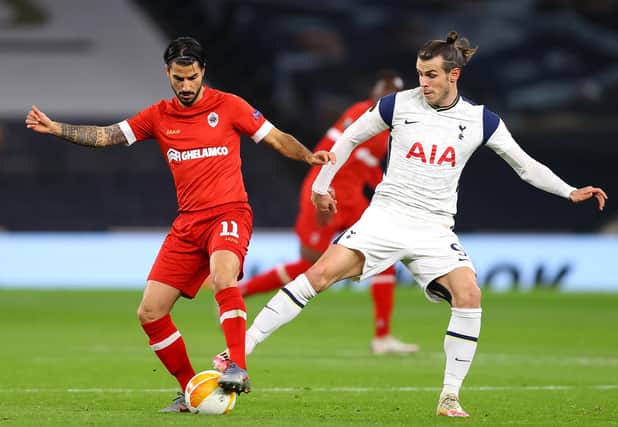 Israeli playmaker Lior Refaelov, pictured battling for possession with Gareth Bale during a group stage match at the Tottenham Hotspur Stadium in December, has scored three times for Antwerp in the Europa League this season. (Photo by Julian Finney/Getty Images)