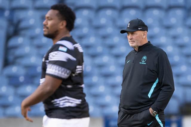 Fiji coach Vern Cotter oversees training at BT Murrayfield ahead of the match with Scotland. (Photo by Ross MacDonald / SNS Group)