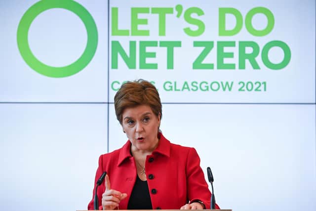First Minister of Scotland Nicola Sturgeon delivers a keynote speech in the Technology and Innovation Centre during a visit to the University of Strathclyde, Glasgow, ahead of Cop26 in which she set out how the conference can lead the world into the green revolution.