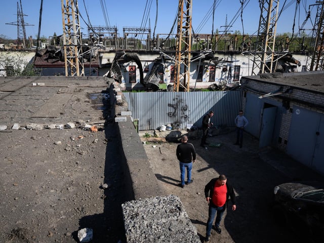 An electricity substation shows the signs of damage the morning after a rocket strike the previous evening Photo by Leon Neal/Getty Images