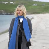 Ashley Jensen filming on Shetland. She visited the islands for the first time to work on the new series. Pic: BBC Pictures