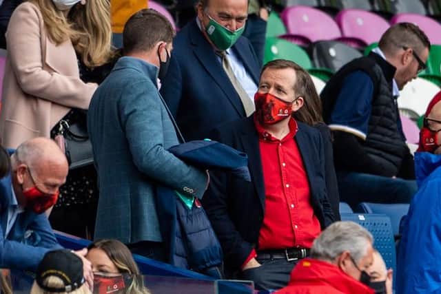 National clinical director Jason Leitch (right) speaks to Celtic chief executive Dom McKay at Murrayfield on Saturday during the British and Irish Lions' match against Japan which was played in front of 16,500 spectators. (Photo by Paul Devlin / SNS Group)