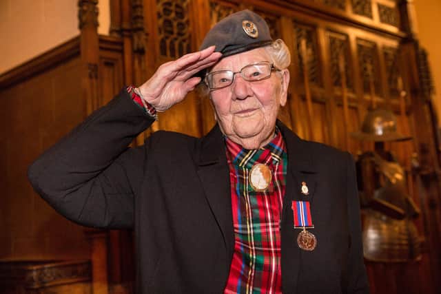Vera Clachers received a War Medal at Edinburgh Castle in 2018. Picture: Robert Perry.