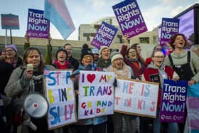 Protestors for and against the Gender Recognition Reform Bill gather outside the Scottish Parliament. Picture: Lisa Ferguson