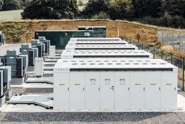An example of a battery energy storage system. These consist of one or more large batteries that store electrical power for use at a later time.