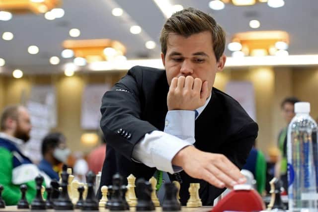 World champion Magnus Carlsen competing in a tournament in August.