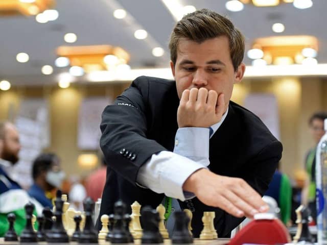 World champion Magnus Carlsen competing in a tournament in August.